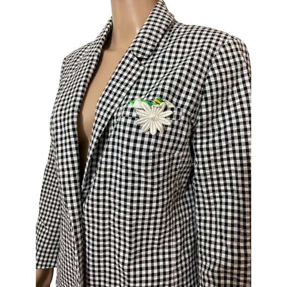 Rafaella Weekend Black White Gingham Lined One Button Blazer Jacket Size M - Picture 2 of 3